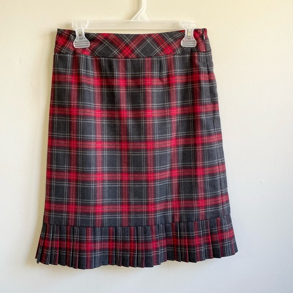 PENDLETON RED GRAY BLACK WHITE PLAID SKIRT PLEATED HEM ZIPPER LINED VIRGIN WOOL - Picture 1 of 9